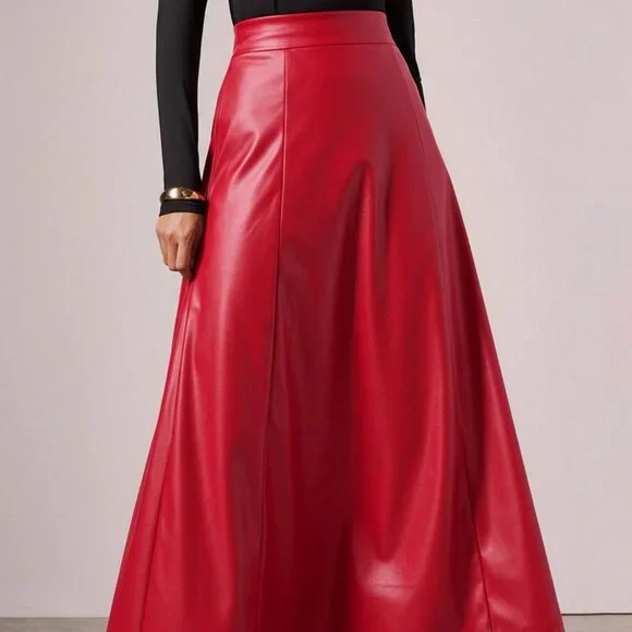 Red Elegant Women's Long fauc leather contemporary maxi Skirt - Picture 5 of 7